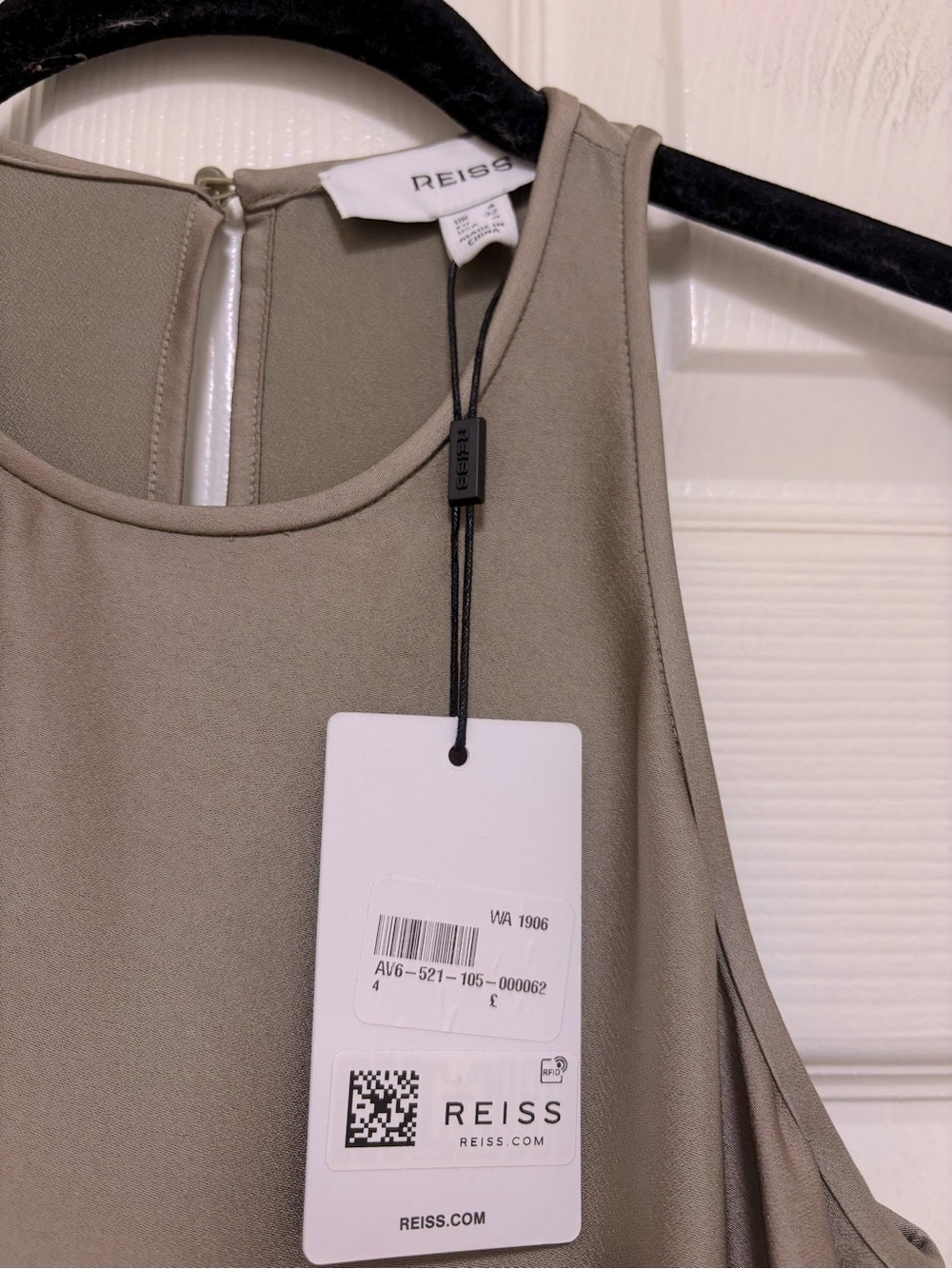 NWT REISS Satin Drape Tuck Midi dress in Khaki - Picture 8 of 10